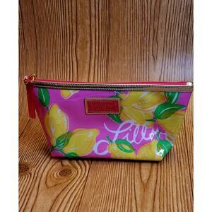 Lilly Pultzer Estee Lauder makeup zip pouch pink yellow lemons zipper Rare